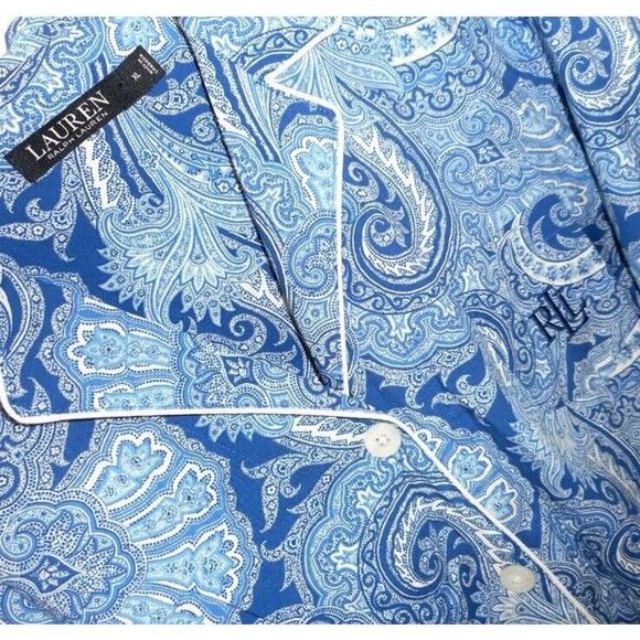 Lauren Ralph Lauren Women Sz XL Cotton Blend LS  2PC Pajama Set Blue Paisley NWT - Picture 4 of 10
